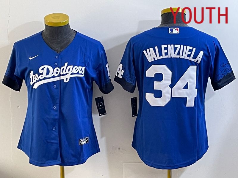 Youth Los Angeles Dodgers 34 Valenzuela 2024 blue jersey 202411208